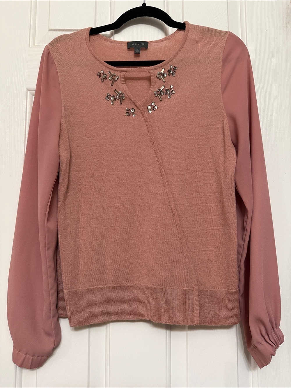 The Limited Dusty Rose Beaded Long-Sleeve Top
